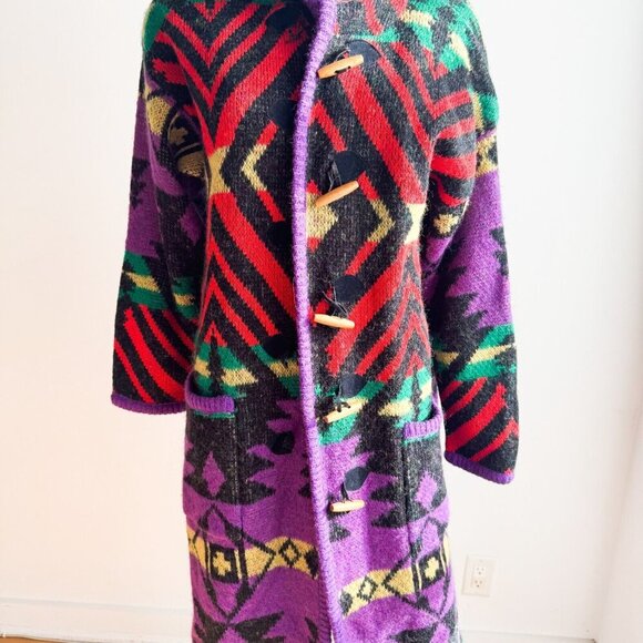Vintage Falcon Italian Design Southwestern Print Colourful Long Cardigan S - Picture 4 of 10